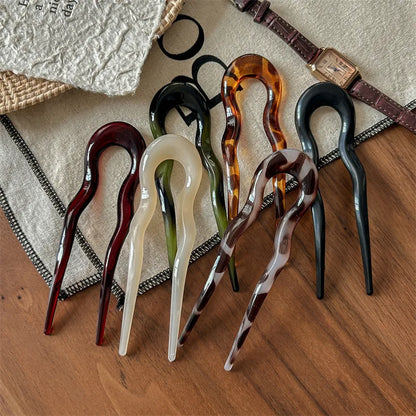 Vintage U Shape Hair Stick Clip – Tortoise Shell French Bun Pin for Women
