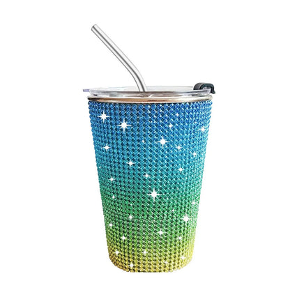 500ml Rhinestone Stainless Steel Water Bottle with Straw Luxury Sparkling Cup