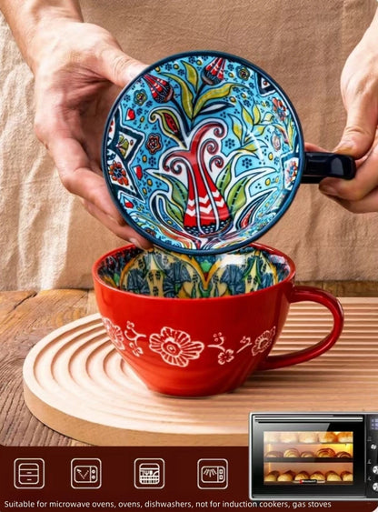 Colorful Ceramic Coffee Mug Set – Vintage Floral Tea Cups for Espresso, Cappuccino & Cozy Kitchen Decor