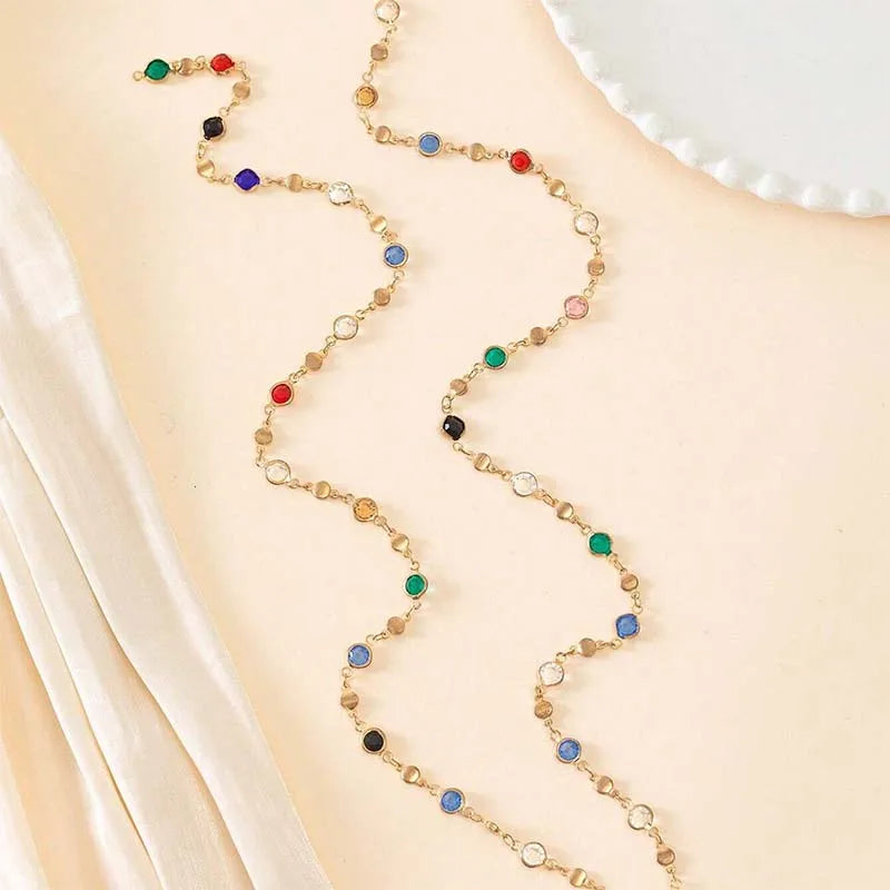 Colorful Crystal Y Necklace – Boho Layered Drop Necklace for Women Trendy Jewelry