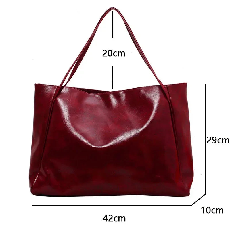 Vintage Leather Hobo Tote Bag – Large Capacity Slouchy Shoulder Handbag for Women
