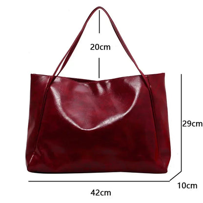 Vintage Leather Hobo Tote Bag – Large Capacity Slouchy Shoulder Handbag for Women
