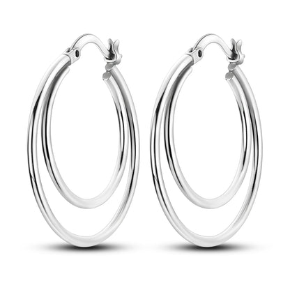 925 Sterling Silver Hoop Earrings – Minimalist Layered Huggie Earrings for Women
