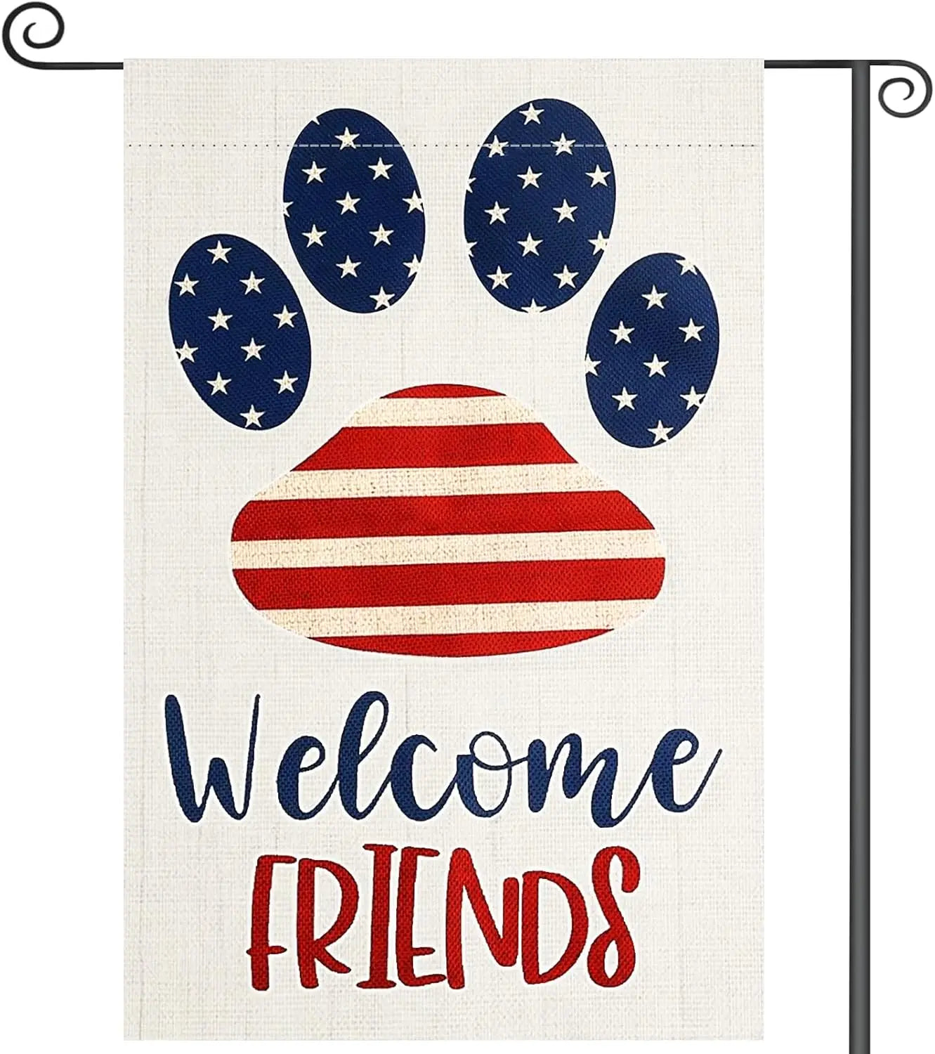 4th of July Garden Flag 12 x 18 Inch Yard Flags Cute Dog Paw Garden Flag for Outside Welcome Friends