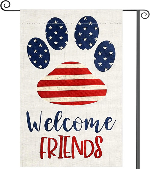4th of July Garden Flag 12 x 18 Inch Yard Flags Cute Dog Paw Garden Flag for Outside Welcome Friends