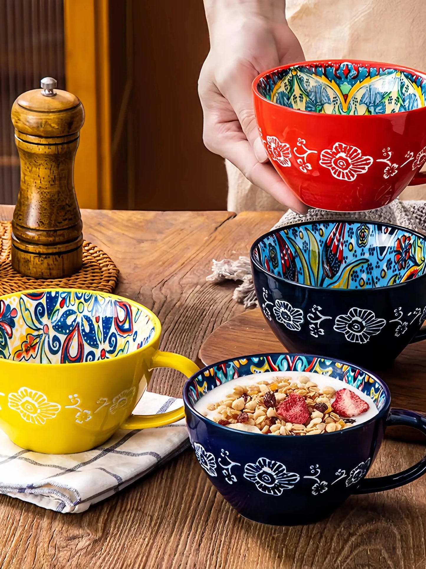Colorful Ceramic Coffee Mug Set – Vintage Floral Tea Cups for Espresso, Cappuccino & Cozy Kitchen Decor