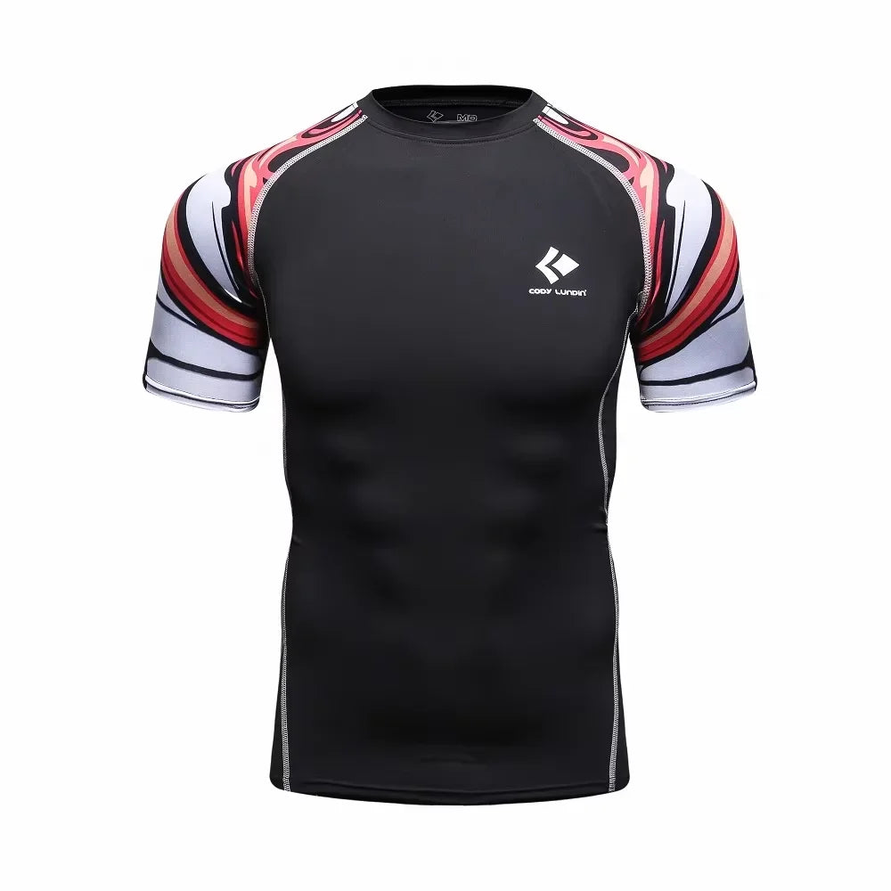 BJJ Rash Guard Men Short Sleeve MMA Compression Shirt No Gi Training Top