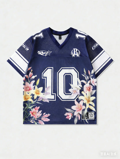 Number 10 Oversized Jersey T-Shirt Women V-Neck Sport Style Casual Summer Streetwear Tee