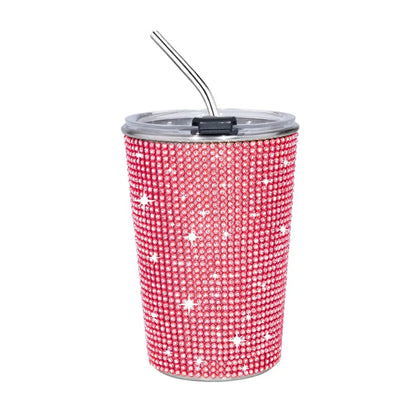 500ml Rhinestone Stainless Steel Water Bottle with Straw Luxury Sparkling Cup