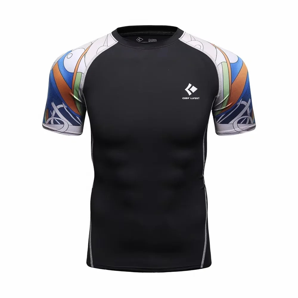 BJJ Rash Guard Men Short Sleeve MMA Compression Shirt No Gi Training Top
