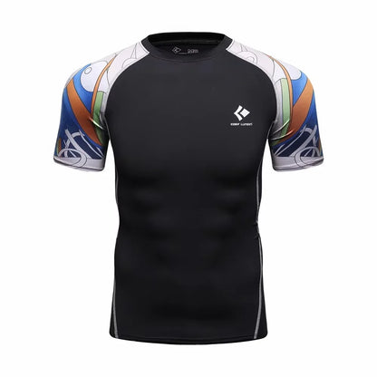 BJJ Rash Guard Men Short Sleeve MMA Compression Shirt No Gi Training Top