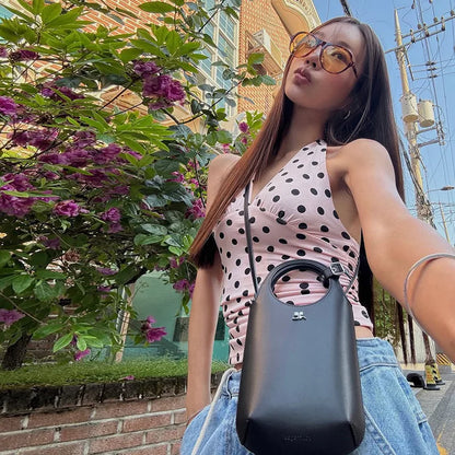 Polka Dots Tank Tops Women Sexy Low-Neck Off Shoulders Backless Street Fashion Versatile Style Ruched Elegant Outfits