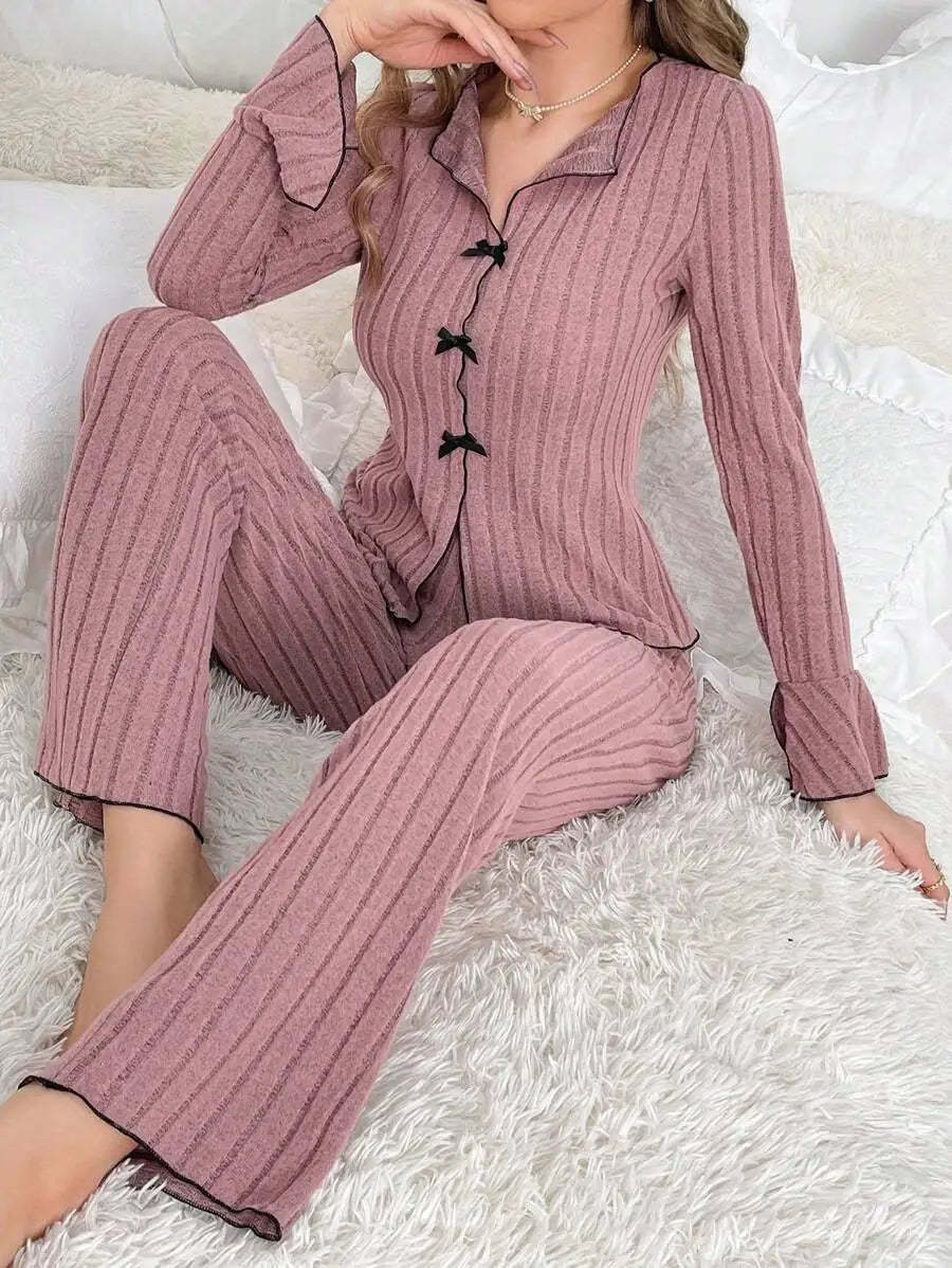 Women’s Long Sleeve Pajama Set – Soft Summer Sleepwear with Trousers, Cozy Lounge Homewear for Women