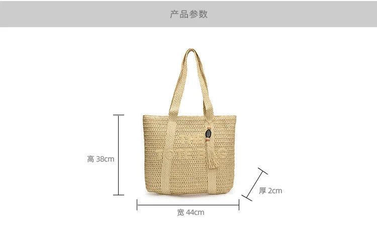 Boho Straw Tote Bag – Woven Beach Shoulder Handbag for Women Summer Fashion