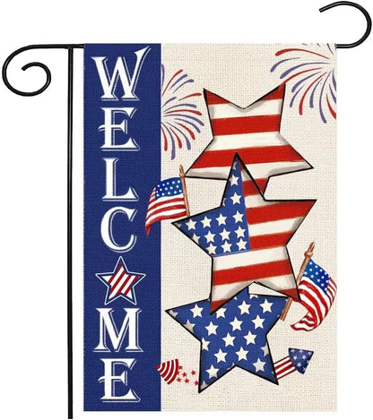 4th of July Patriotic Welcome Garden Flag 12x18 Vertical Double Sided Flag Stars Red Blue Memorial Day Independence Day