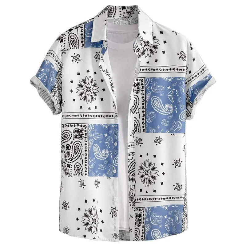 Retro Floral Hawaiian Shirt Men 3D Print Summer Beach Button Down Top