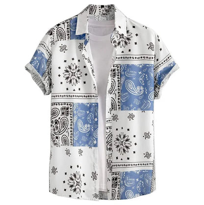 Retro Floral Hawaiian Shirt Men 3D Print Summer Beach Button Down Top