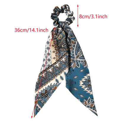 Boho Scarf Hair Scrunchies – Printed Ribbon Hair Tie Set