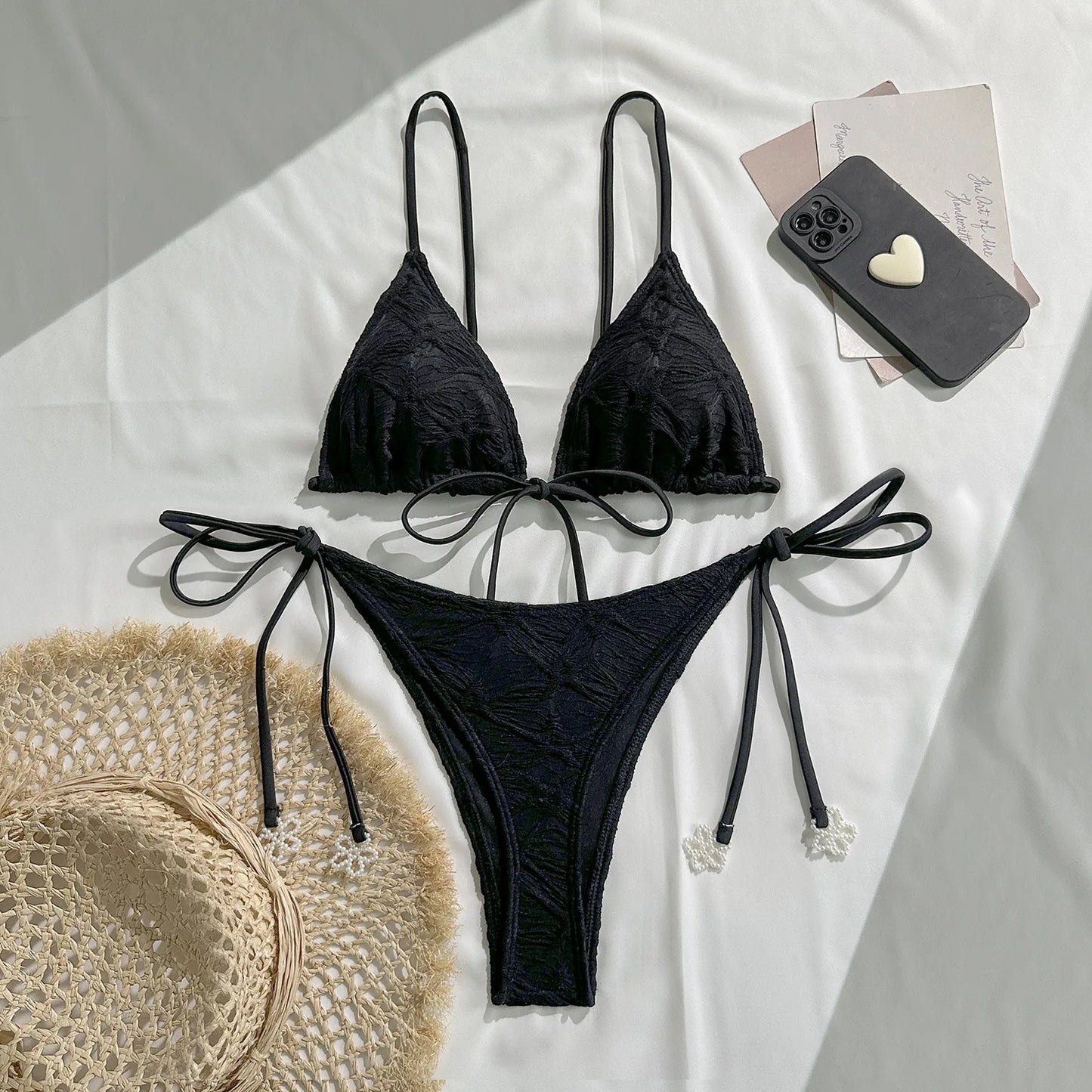 Women's Bikini Sets Ribbed Two Piece Swimsuits Underwire Adjustable Back  Bathing Suit Side Tie Triangle Thong Swimwear
