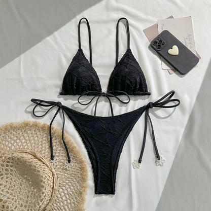 Women's Bikini Sets Ribbed Two Piece Swimsuits Underwire Adjustable Back  Bathing Suit Side Tie Triangle Thong Swimwear