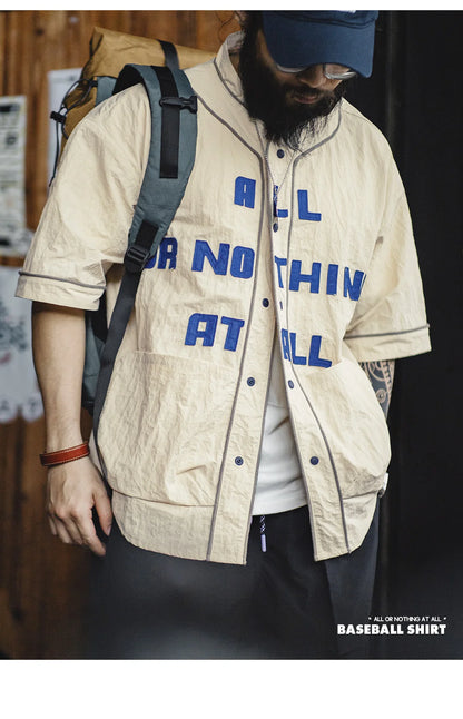 Men’s Oversized Streetwear Shirt – Japanese Retro Baseball Jersey