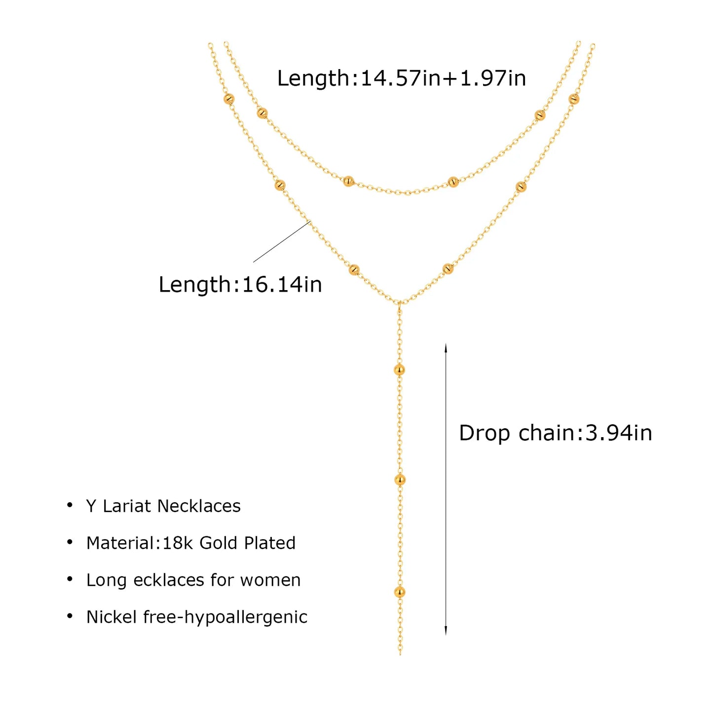 Gold Layered Y Necklace – Minimalist Dainty Lariat Necklace for Women Elegant Jewelry