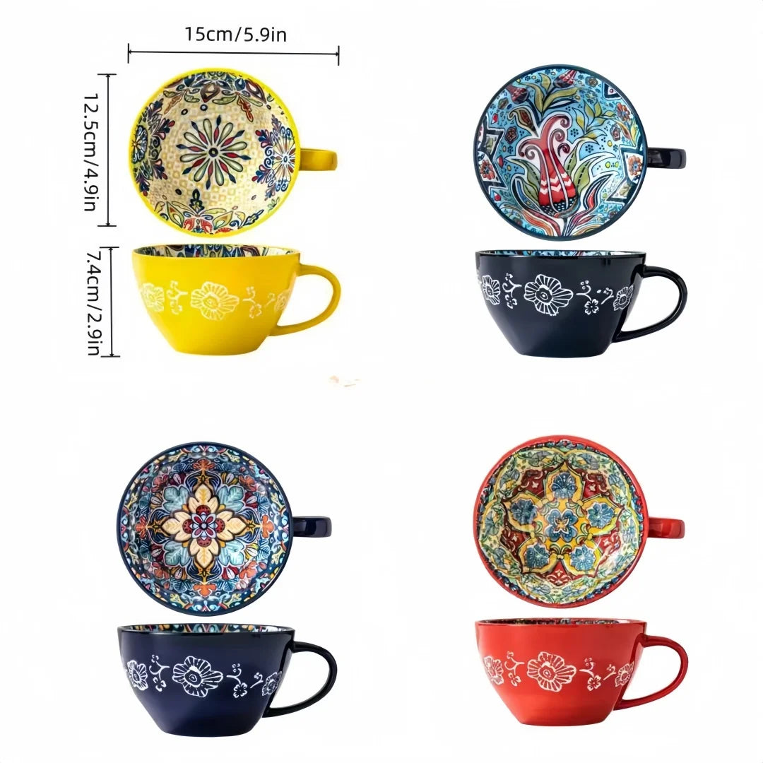 Colorful Ceramic Coffee Mug Set – Vintage Floral Tea Cups for Espresso, Cappuccino & Cozy Kitchen Decor
