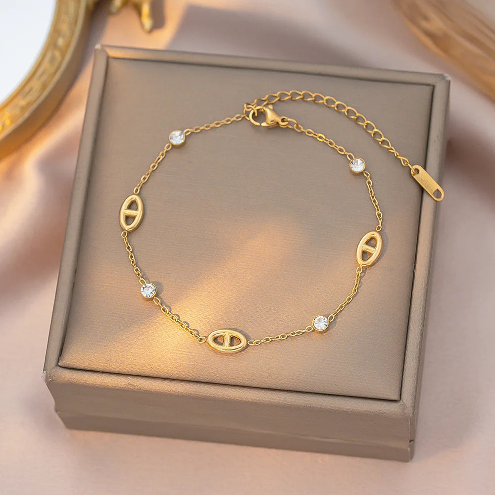 Gold Crystal Necklace Bracelet Set – Elegant Minimalist Chain Jewelry Set for Women