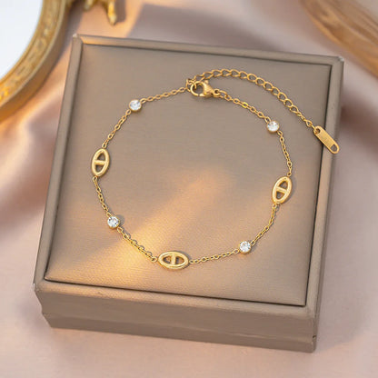 Gold Crystal Necklace Bracelet Set – Elegant Minimalist Chain Jewelry Set for Women