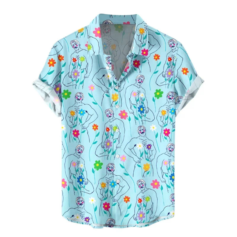Funny 3D Print Hawaiian Shirt Men Oversized Button Up Tropical Vacation Shirt
