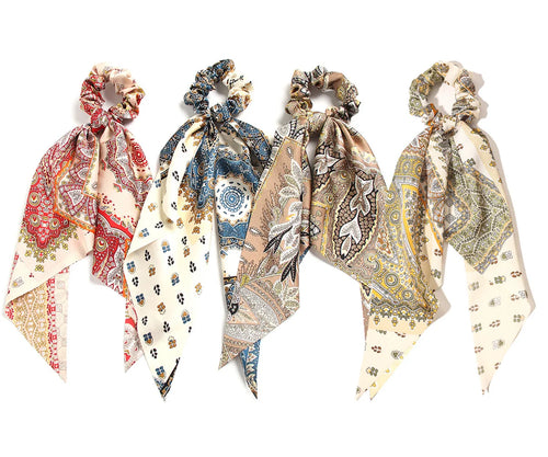 Boho Scarf Hair Scrunchies – Printed Ribbon Hair Tie Set