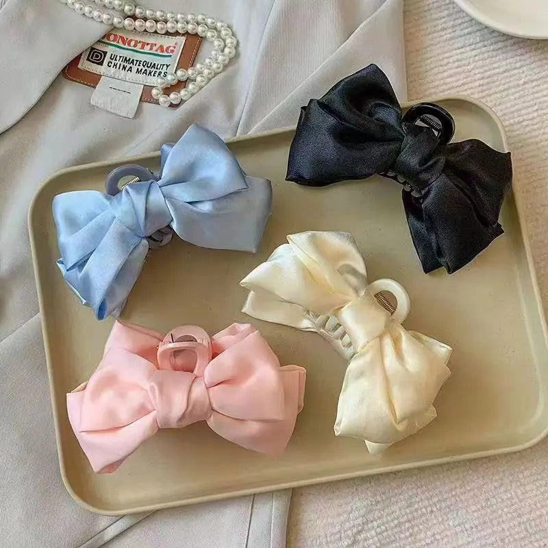 Satin Bow Hair Clip Set – Cute Coquette Ribbon Barrettes for Women & Girls
