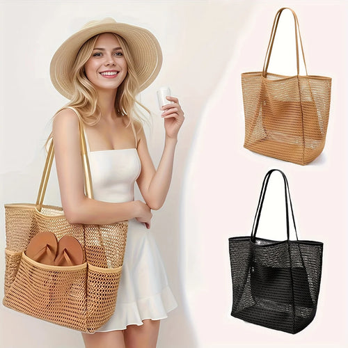 Large Mesh Beach Tote Bag – Waterproof Summer Shoulder Bag for Women