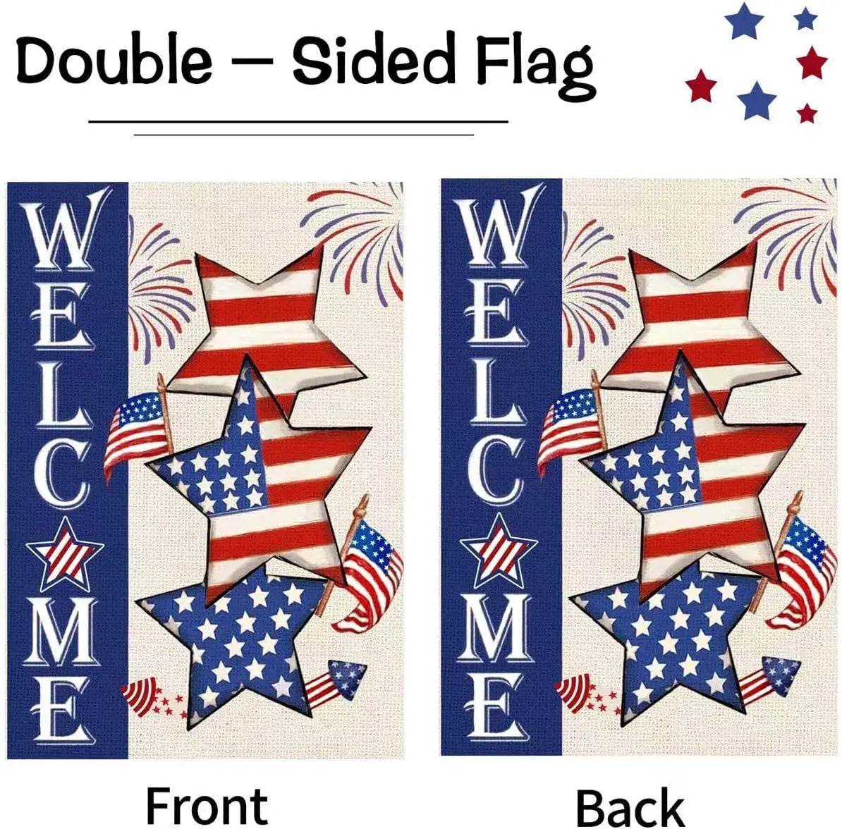4th of July Patriotic Welcome Garden Flag 12x18 Vertical Double Sided Flag Stars Red Blue Memorial Day Independence Day