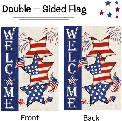 4th of July Patriotic Welcome Garden Flag 12x18 Vertical Double Sided Flag Stars Red Blue Memorial Day Independence Day