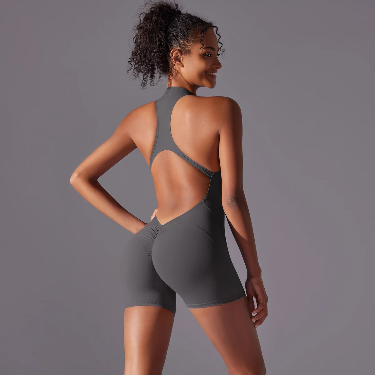Sexy Backless Scrunch Butt Sport Jumpsuit – Women’s Sleeveless One Piece Yoga Romper with Zipper Fitness Gym Outfit