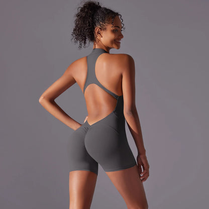 Sexy Backless Scrunch Butt Sport Jumpsuit – Women’s Sleeveless One Piece Yoga Romper with Zipper Fitness Gym Outfit