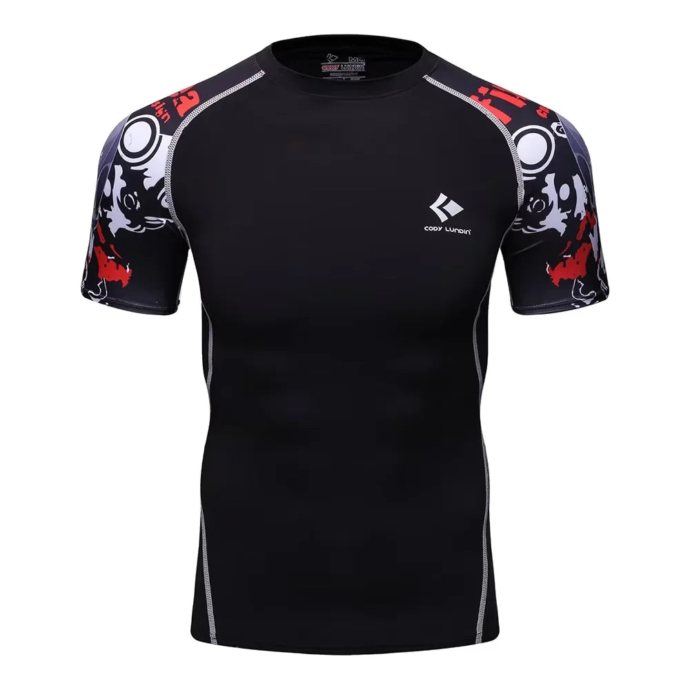 BJJ Rash Guard Men Short Sleeve MMA Compression Shirt No Gi Training Top