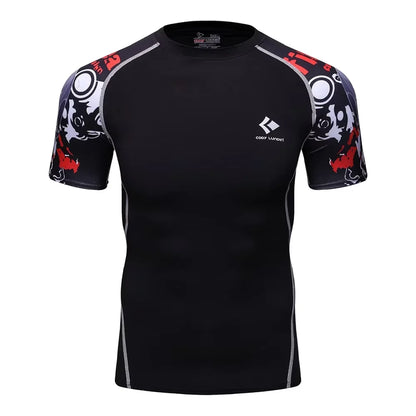 BJJ Rash Guard Men Short Sleeve MMA Compression Shirt No Gi Training Top