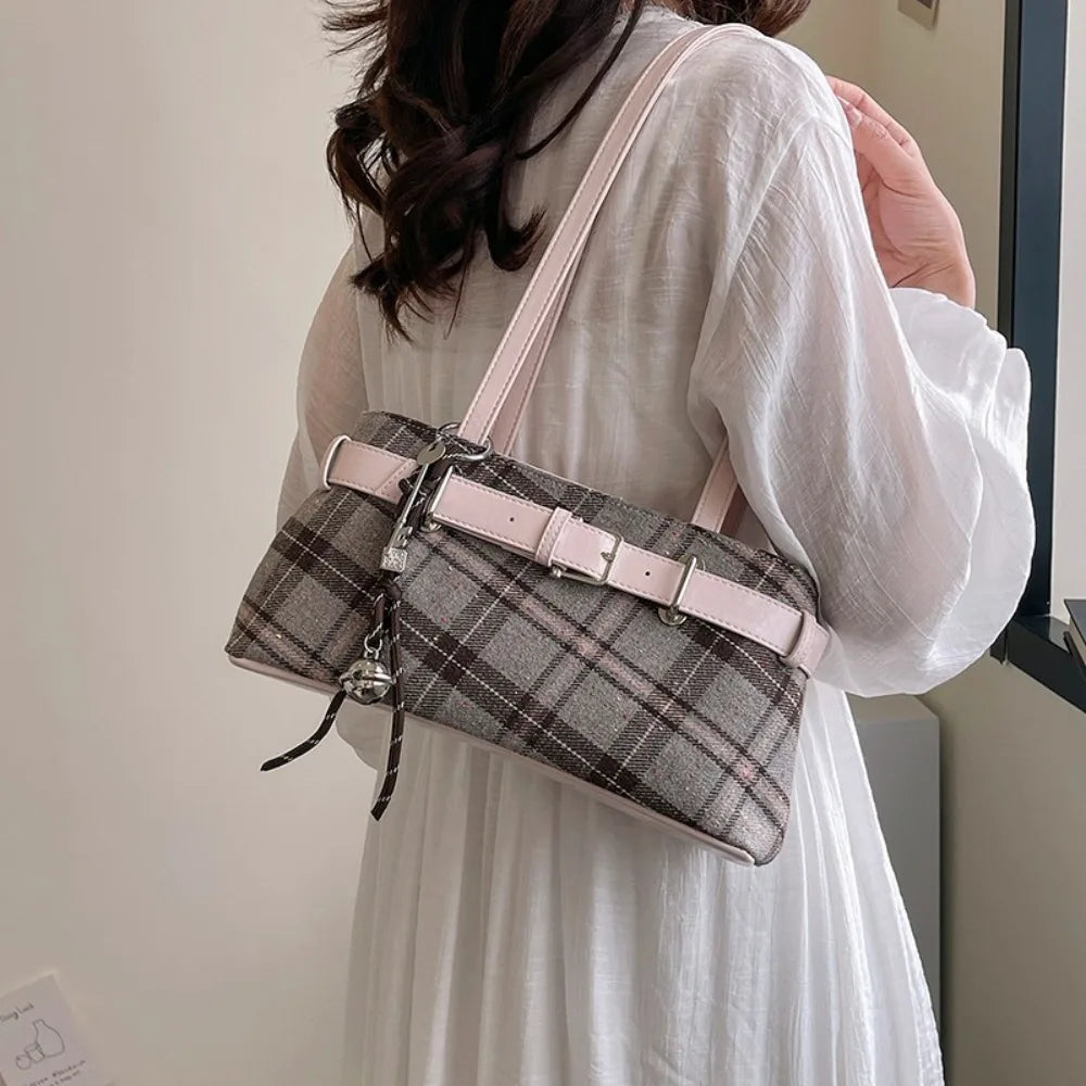 Plaid Shoulder Handbag – Cute Vintage Y2K Tote Purse for Women