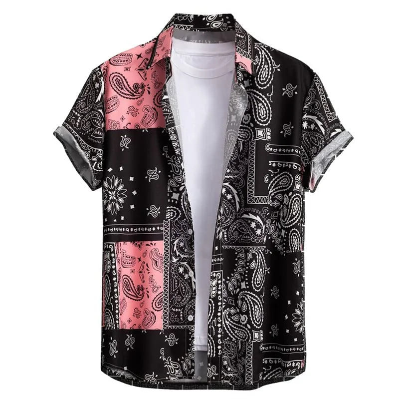 Retro Floral Hawaiian Shirt Men 3D Print Summer Beach Button Down Top