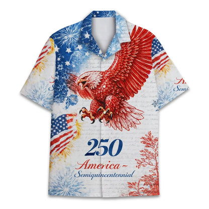 250 Years of Freedom Hawaiian Shirt Patriotic Eagle 4th of July Aloha Top