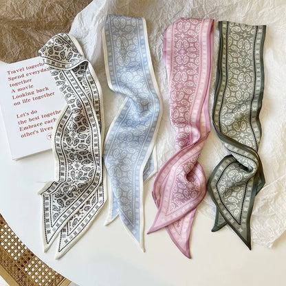 Vintage Paisley Hair Scarf for Women – Satin Headband Neck Tie Ribbon