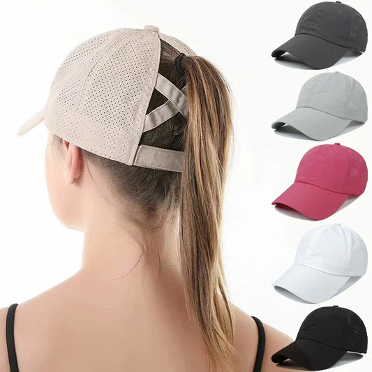 Women’s Ponytail Baseball Cap – Breathable Mesh Sports Hat for Running & Gym