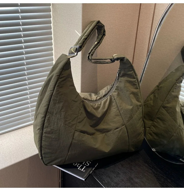 Quilted Nylon Hobo Tote Bag – Lightweight Large Capacity Shoulder Bag for Women