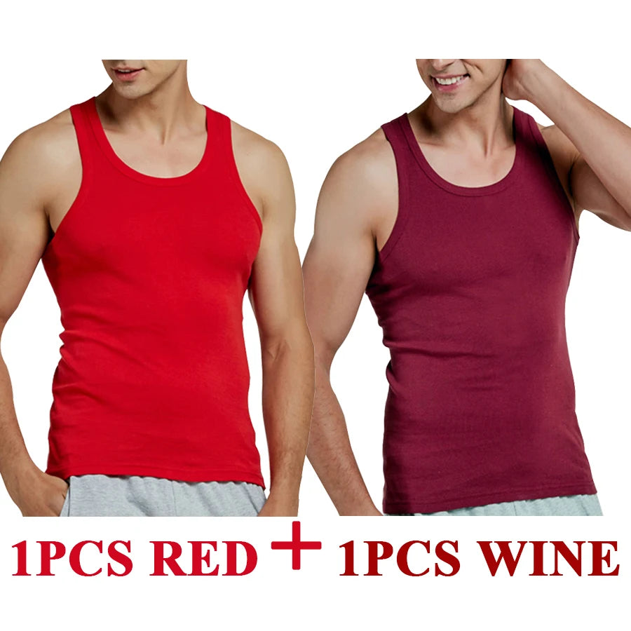 Tank Tops Men 2026 Summer 100% Cotton Cool Fitness Vest Sleeveless Tops Gym Slim Colorful Casual Undershirt