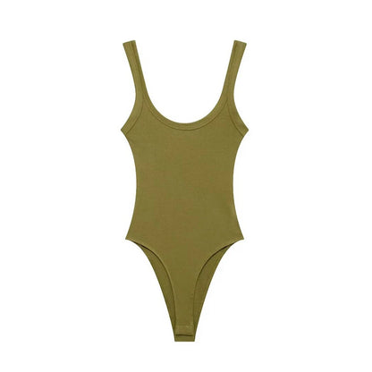 Sexy U-neck ribbed bodysuit with low cut, high waist & slim fit.Back straps & snap bottom. Perfect hot girl summer look!