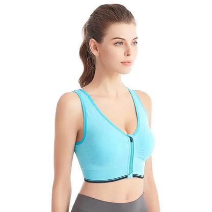 Women’s Front Zip Sports Bra – High Support Seamless Workout Bra for Yoga, Running & Fitness