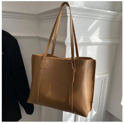 Minimalist Leather Tote Bag – Large Capacity Shoulder Handbag for Women