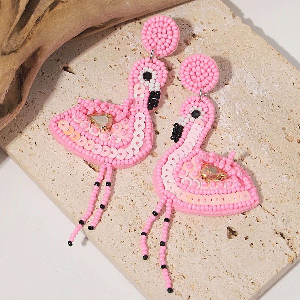 Boho Beach Statement Earrings – Handmade Beaded Starfish Seahorse Shell Drop Earrings for Women
